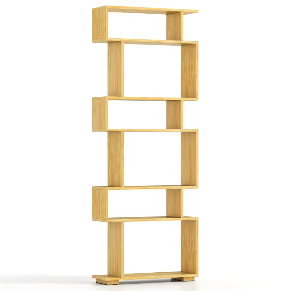6-Tier Geometric Bookshelf with 2 Anti-Tipping Kits for Home Office-Wood - Wood - Bookcases