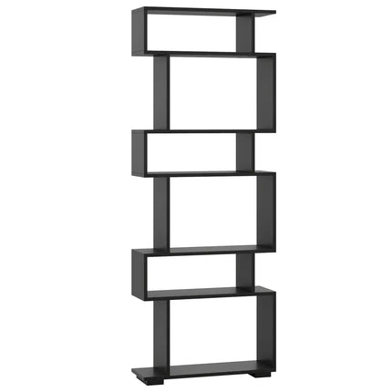 6-Tier Geometric Bookshelf with 2 Anti-Tipping Kits for Home Office-Black - Black - Bookcases