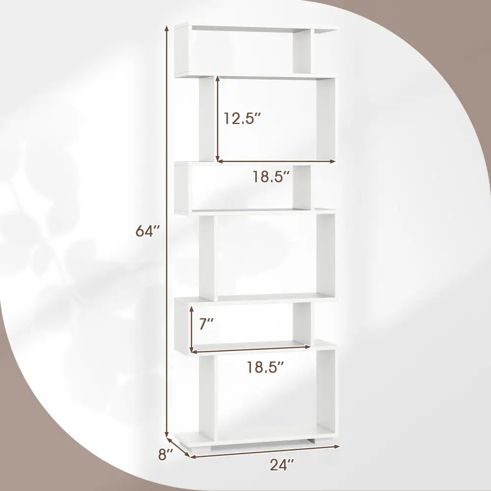 6-Tier Geometric Bookshelf with 2 Anti-Tipping Kits for Home Office-White - White - Bookcases