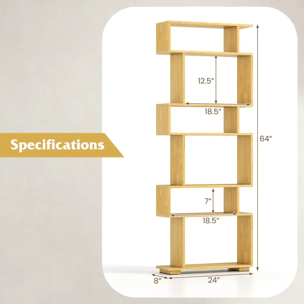 6-Tier Geometric Bookshelf with 2 Anti-Tipping Kits for Home Office-Wood - Wood - Bookcases