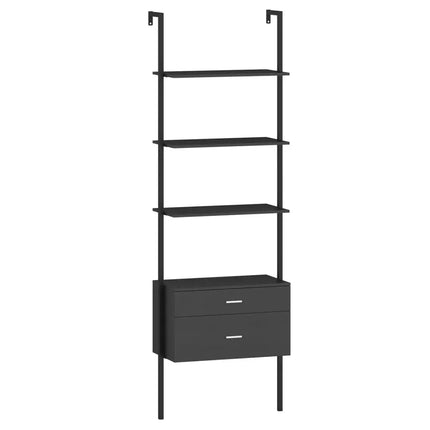 6-Tier Ladder Bookcase with 2 Drawers and Metal Frame-Black - Black - Bookcases