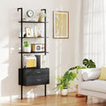 6-Tier Ladder Bookcase with 2 Drawers and Metal Frame-Black - Black - Bookcases