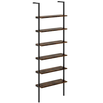 6-tier Ladder Shelf 72 Inches Industrial Wall Mounted Bookshelf-Rustic Brown - Rustic Brown - Bookcases