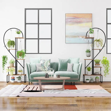6-Tier Metal Plant Stand 2 Half-Heart-Shape Ladder Plant Shelves-Coffee - Coffee - Plant Stands