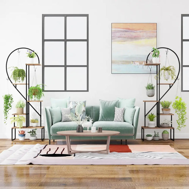6-Tier Metal Plant Stand 2 Half-Heart-Shape Ladder Plant Shelves-Coffee - Coffee - Plant Stands