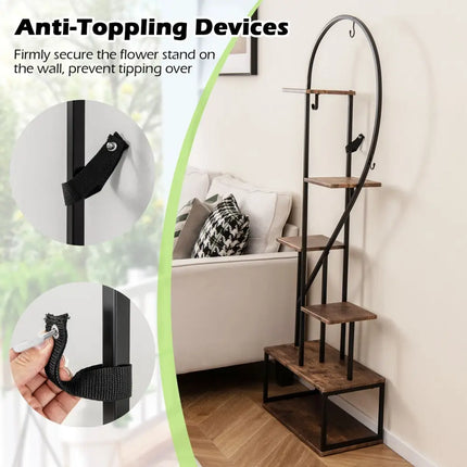6-Tier Metal Plant Stand 2 Half-Heart-Shape Ladder Plant Shelves-Coffee - Coffee - Plant Stands