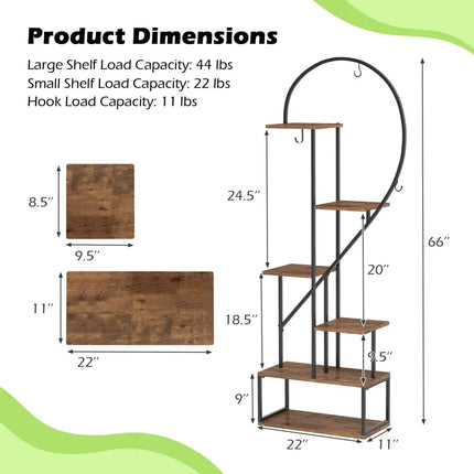 6-Tier Metal Plant Stand 2 Half-Heart-Shape Ladder Plant Shelves-Coffee - Coffee - Plant Stands