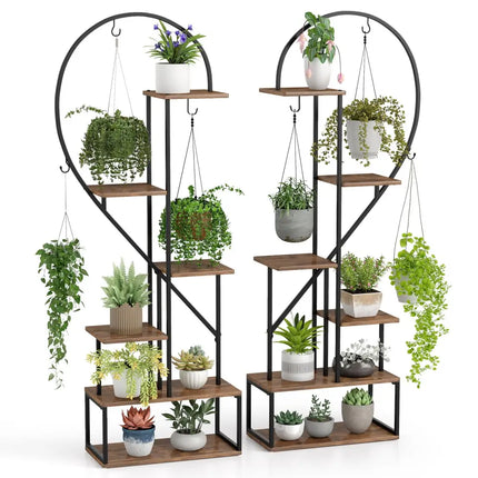 6-Tier Metal Plant Stand 2 Half-Heart-Shape Ladder Plant Shelves-Coffee - Coffee - Plant Stands