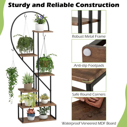 6-Tier Metal Plant Stand 2 Half-Heart-Shape Ladder Plant Shelves-Coffee - Coffee - Plant Stands