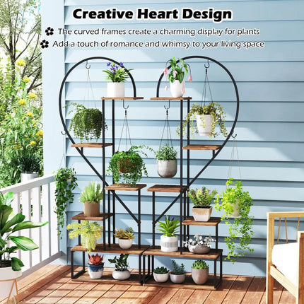 6-Tier Metal Plant Stand 2 Half-Heart-Shape Ladder Plant Shelves-Coffee - Coffee - Plant Stands