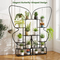 6-Tier Metal Plant Stand Ladder Display Rack with Hanging Hooks-Black - Black - Plant Stands