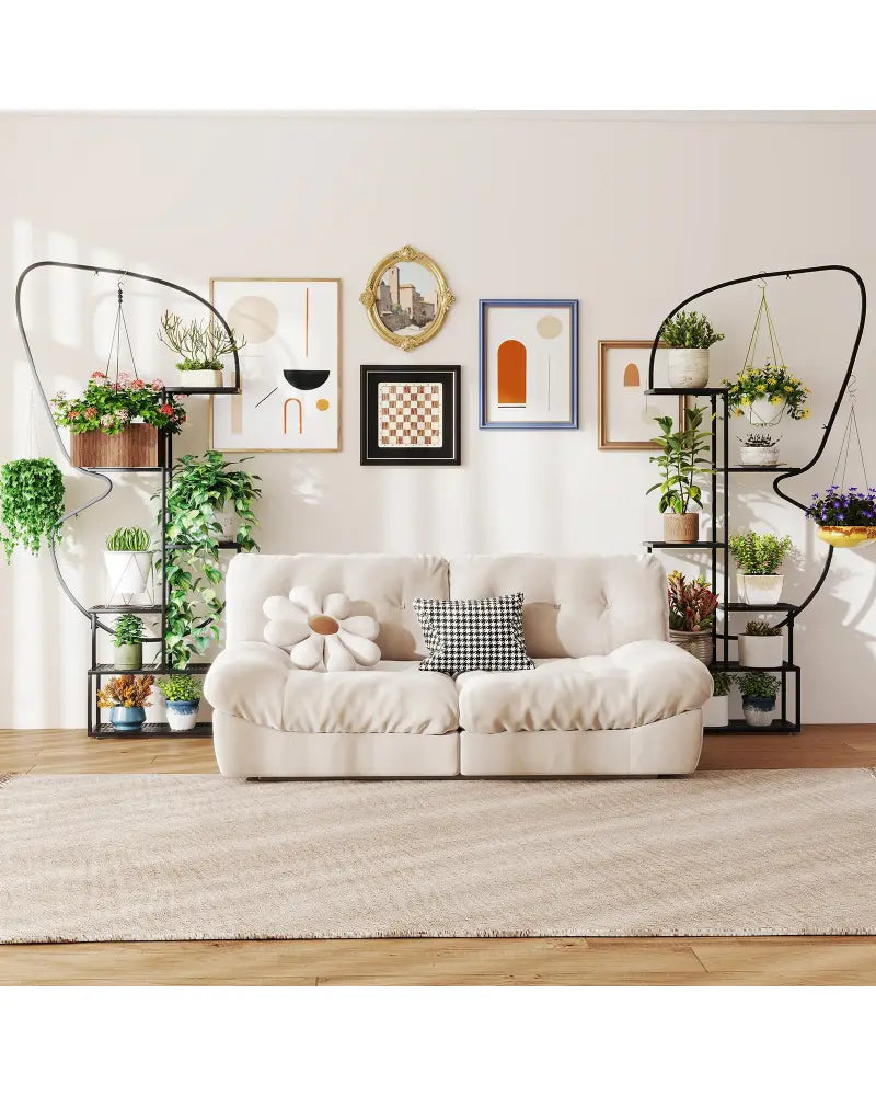 6-Tier Metal Plant Stand Ladder Display Rack with Hanging Hooks-Black - Black - Plant Stands