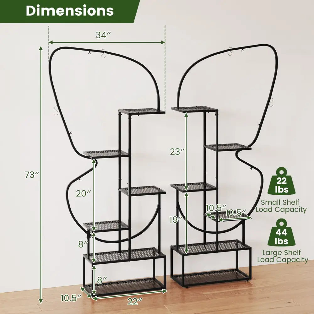 6-Tier Metal Plant Stand Ladder Display Rack with Hanging Hooks-Black - Black - Plant Stands