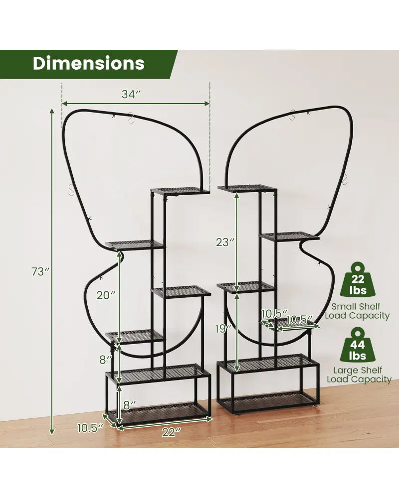 6-Tier Metal Plant Stand Ladder Display Rack with Hanging Hooks-Black - Black - Plant Stands