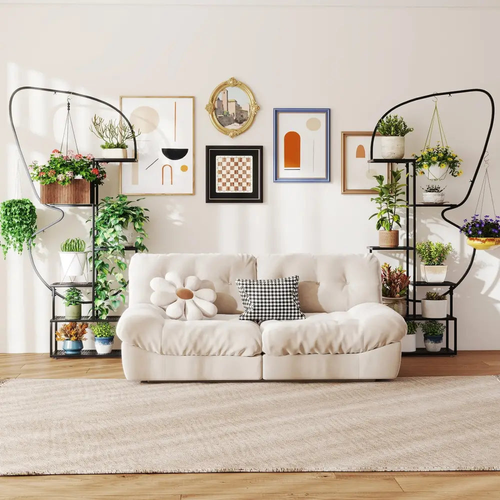 6-Tier Metal Plant Stand Ladder Display Rack with Hanging Hooks-Black - Black - Plant Stands