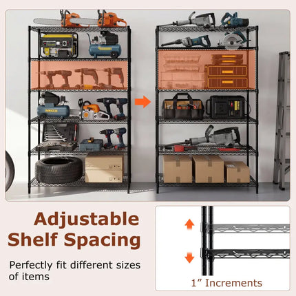 6-Tier Metal Storage Shelving Unit Set of 2 Adjustable Utility Shelf with V-Shaped Wire Rack-Black - Black - Garages