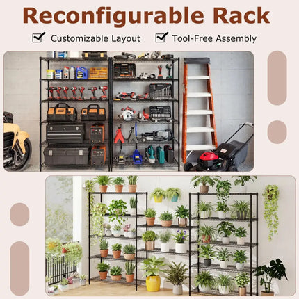 6-Tier Metal Storage Shelving Unit Set of 2 Adjustable Utility Shelf with V-Shaped Wire Rack-Black - Black - Garages