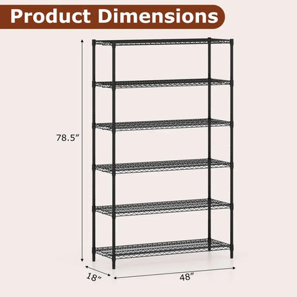 6-Tier Metal Storage Shelving Unit Set of 2 Adjustable Utility Shelf with V-Shaped Wire Rack-Black - Black - Garages
