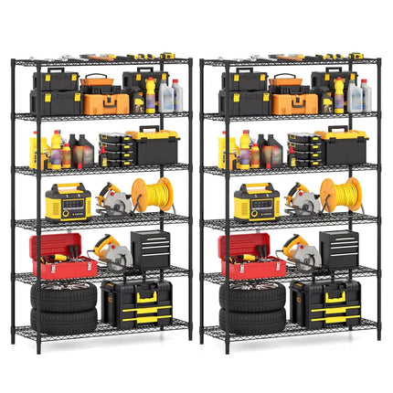 6-Tier Metal Storage Shelving Unit Set of 2 Adjustable Utility Shelf with V-Shaped Wire Rack-Black - Black - Garages