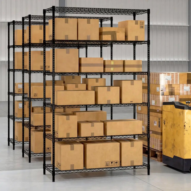 6-Tier Metal Storage Shelving Unit Set of 2 Adjustable Utility Shelf with V-Shaped Wire Rack-Black - Black - Garages