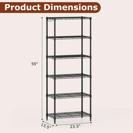 6-Tier Metal Storage Shelving Unit with V-Shaped Wire Rack and 900 LBS Capacity-Black - Black - Garages