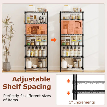 6-Tier Metal Storage Shelving Unit with V-Shaped Wire Rack and 900 LBS Capacity-Black - Black - Garages