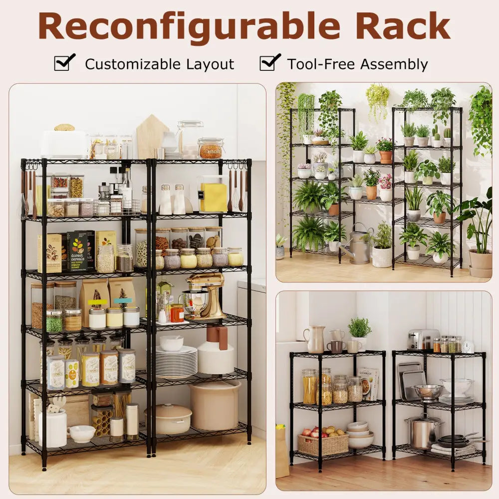 6-Tier Metal Storage Shelving Unit with V-Shaped Wire Rack and 900 LBS Capacity-Black - Black - Garages
