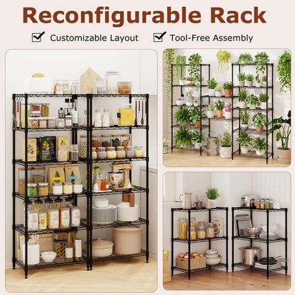 6-Tier Metal Storage Shelving Unit with V-Shaped Wire Rack and 900 LBS Capacity-Black - Black - Garages