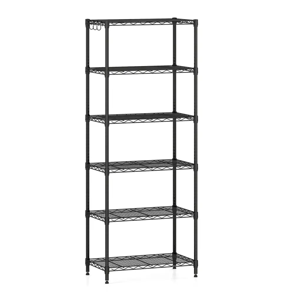 6-Tier Metal Storage Shelving Unit with V-Shaped Wire Rack and 900 LBS Capacity-Black - Black - Garages