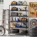 6-Tier Metal Storage Shelving Unit with V-Shaped Wire Rack for Home Garage-Black - Black - Garages