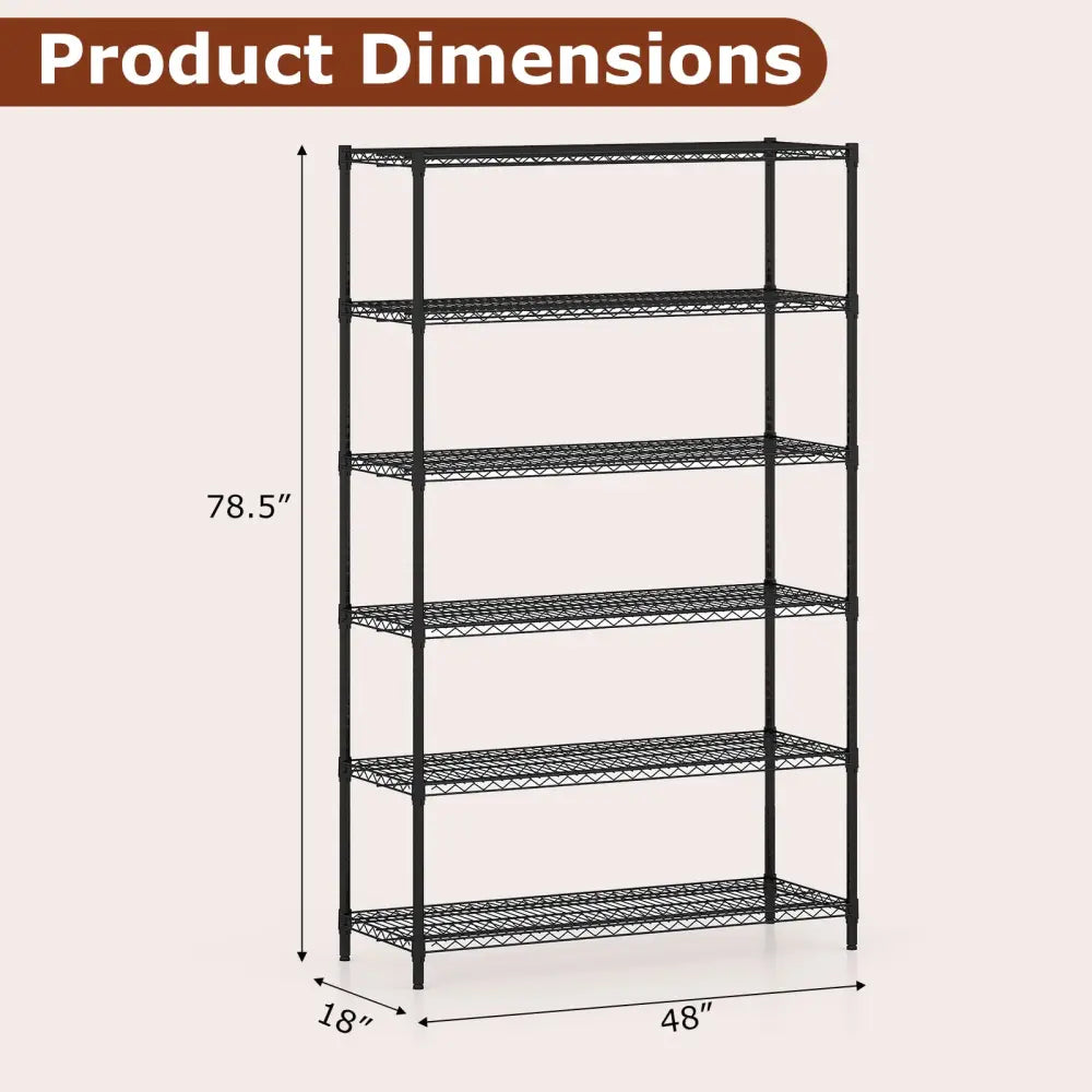 6-Tier Metal Storage Shelving Unit with V-Shaped Wire Rack for Home Garage-Black - Black - Garages