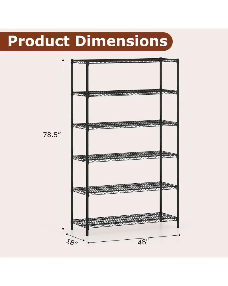 6-Tier Metal Storage Shelving Unit with V-Shaped Wire Rack for Home Garage-Black - Black - Garages