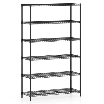 6-Tier Metal Storage Shelving Unit with V-Shaped Wire Rack for Home Garage-Black - Black - Garages