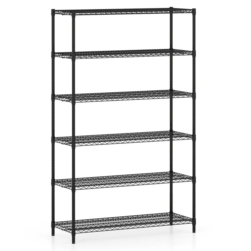 6-Tier Metal Storage Shelving Unit with V-Shaped Wire Rack for Home Garage-Black - Black - Garages