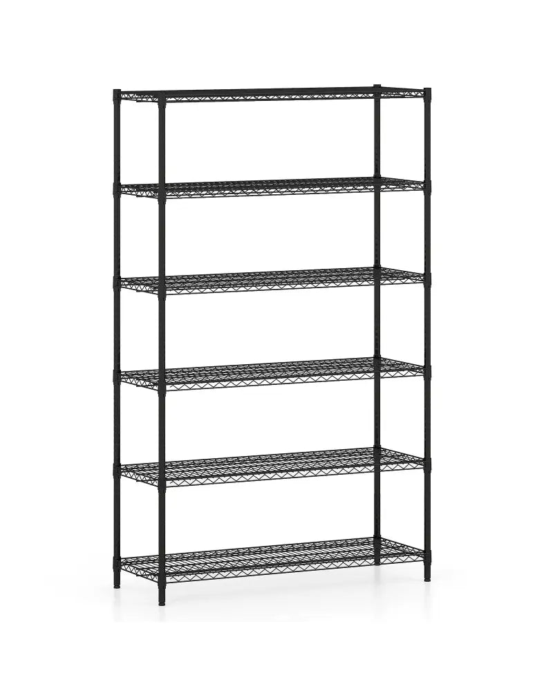 6-Tier Metal Storage Shelving Unit with V-Shaped Wire Rack for Home Garage-Black - Black - Garages
