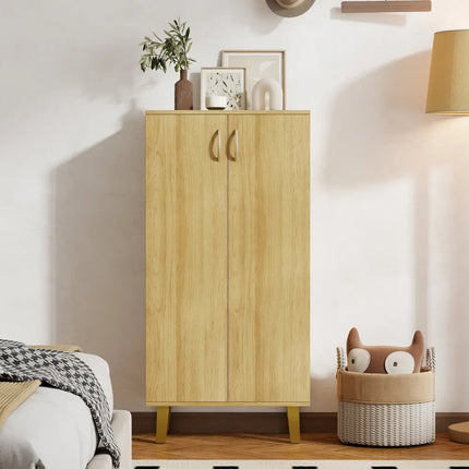 6-Tier Modern Freestanding Wooden Shoe Cabinet with Doors and Removable Shelves-Oak - Oak - Shoe Racks & Storage Benches