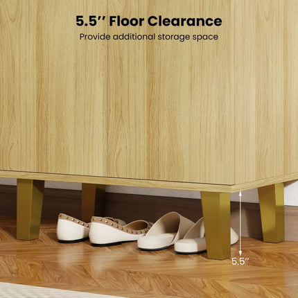 6-Tier Modern Freestanding Wooden Shoe Cabinet with Doors and Removable Shelves-Oak - Oak - Shoe Racks & Storage Benches