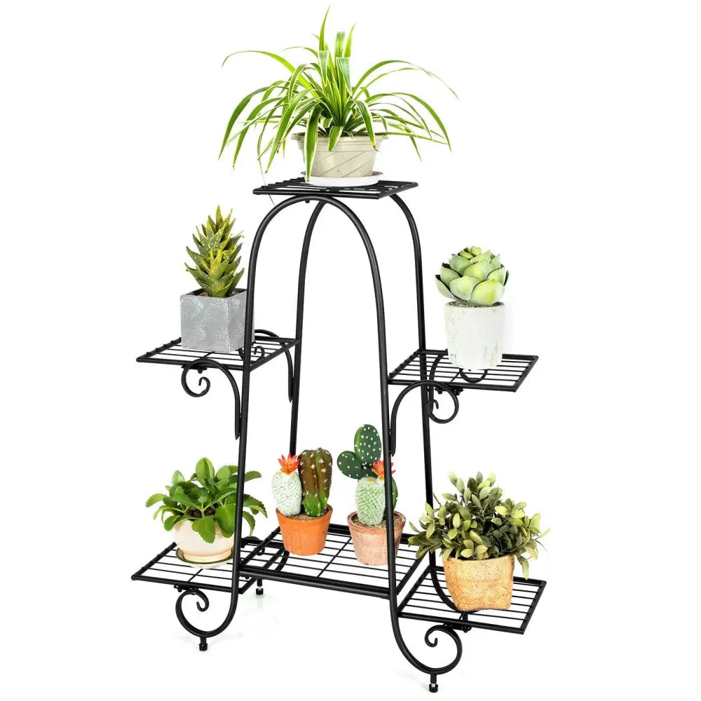 6-Tier Plant Stand with Adjustable Foot Pads-Black - Black - Plant Stands