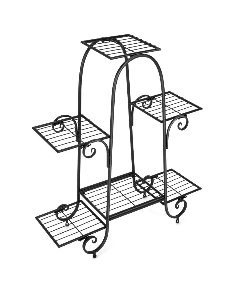 6-Tier Plant Stand with Adjustable Foot Pads-Black - Black - Plant Stands