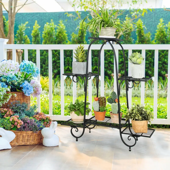 6-Tier Plant Stand with Adjustable Foot Pads-Black - Black - Plant Stands