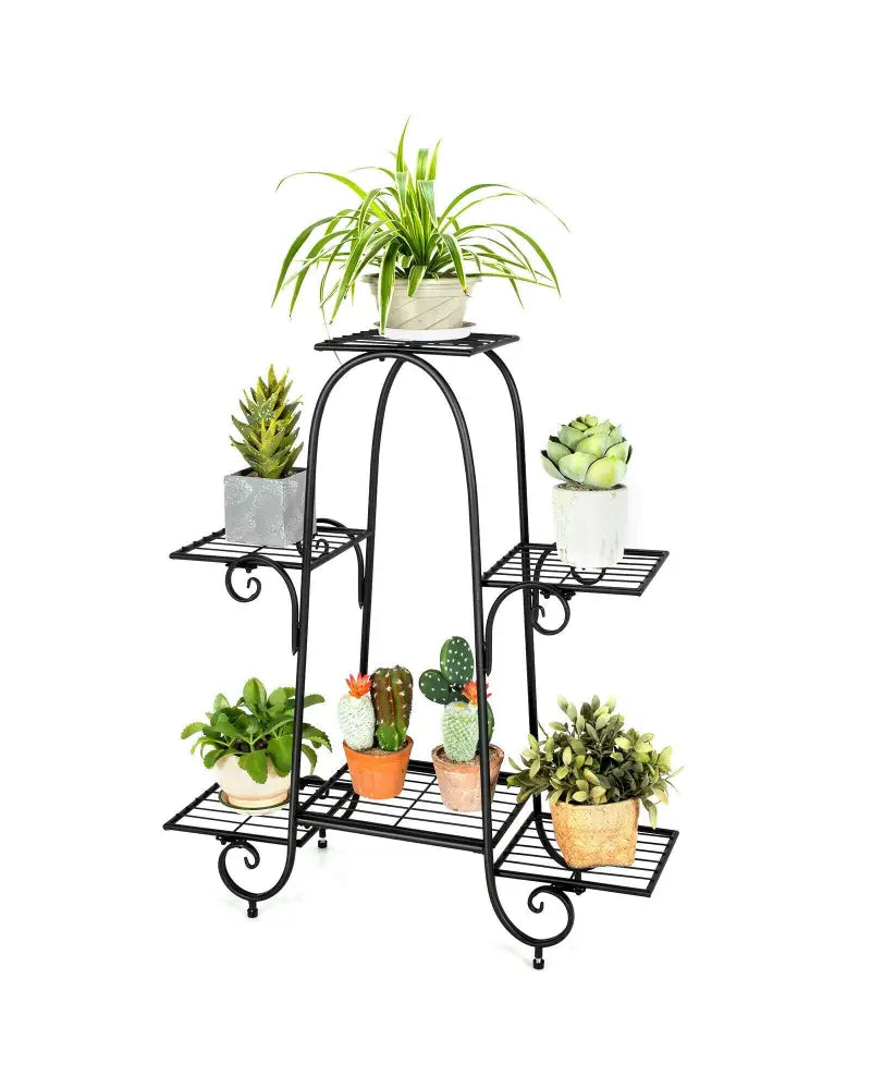 6-Tier Plant Stand with Adjustable Foot Pads-Black - Black - Plant Stands