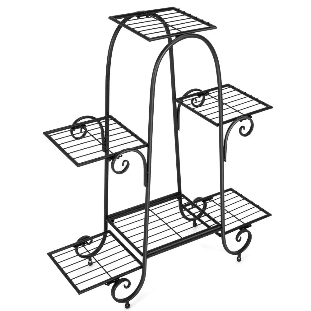 6-Tier Plant Stand with Adjustable Foot Pads-Black - Black - Plant Stands