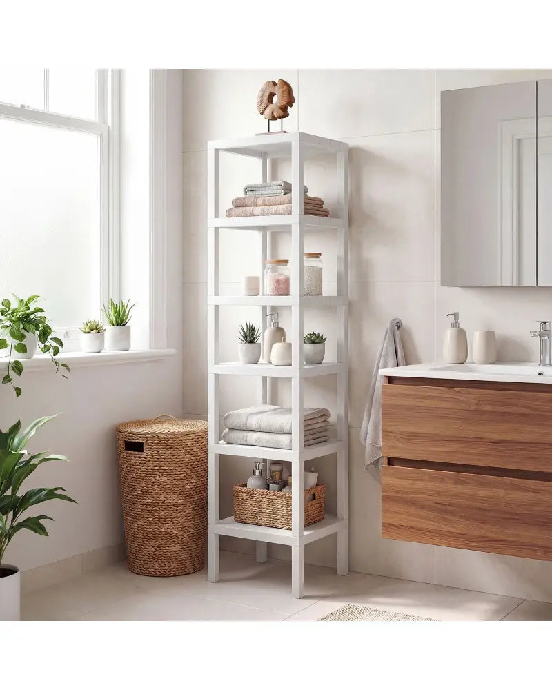 6-Tier Plastic Modular Storage Shelves for Living Room and Kitchen-White - White - Plant Stands