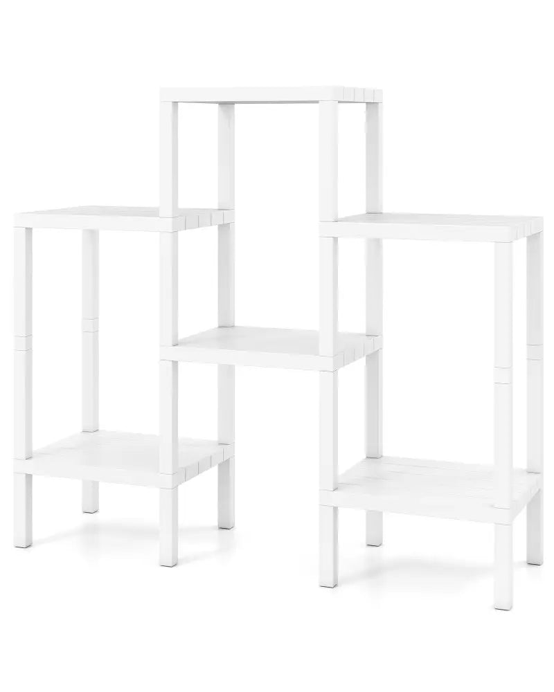 6-Tier Plastic Modular Storage Shelves for Living Room and Kitchen-White - White - Plant Stands