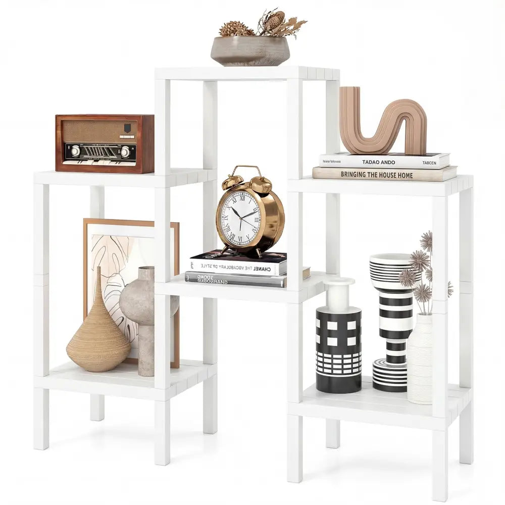 6-Tier Plastic Modular Storage Shelves for Living Room and Kitchen-White - White - Plant Stands