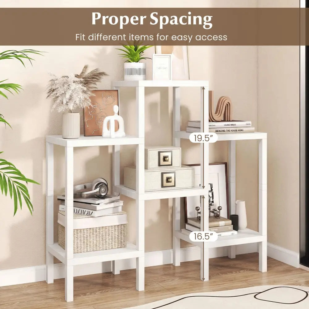6-Tier Plastic Modular Storage Shelves for Living Room and Kitchen-White - White - Plant Stands