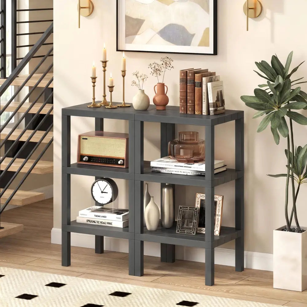 6-Tier Plastic Modular Storage Shelves for Living Room and Kitchen-Gray - Gray - Plant Stands