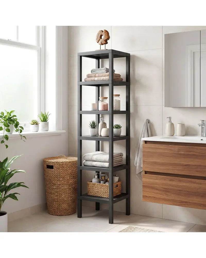 6-Tier Plastic Modular Storage Shelves for Living Room and Kitchen-Gray - Gray - Plant Stands