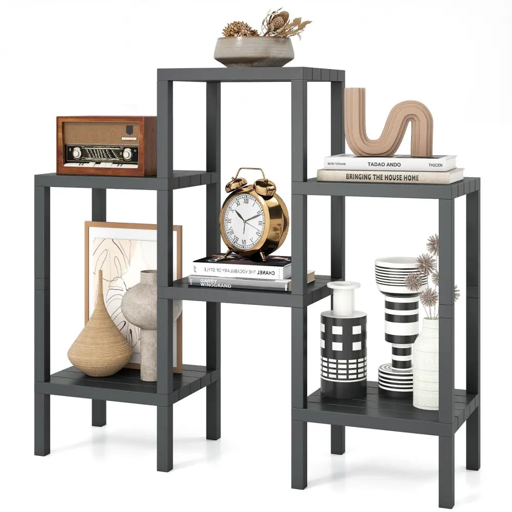 6-Tier Plastic Modular Storage Shelves for Living Room and Kitchen-Gray - Gray - Plant Stands
