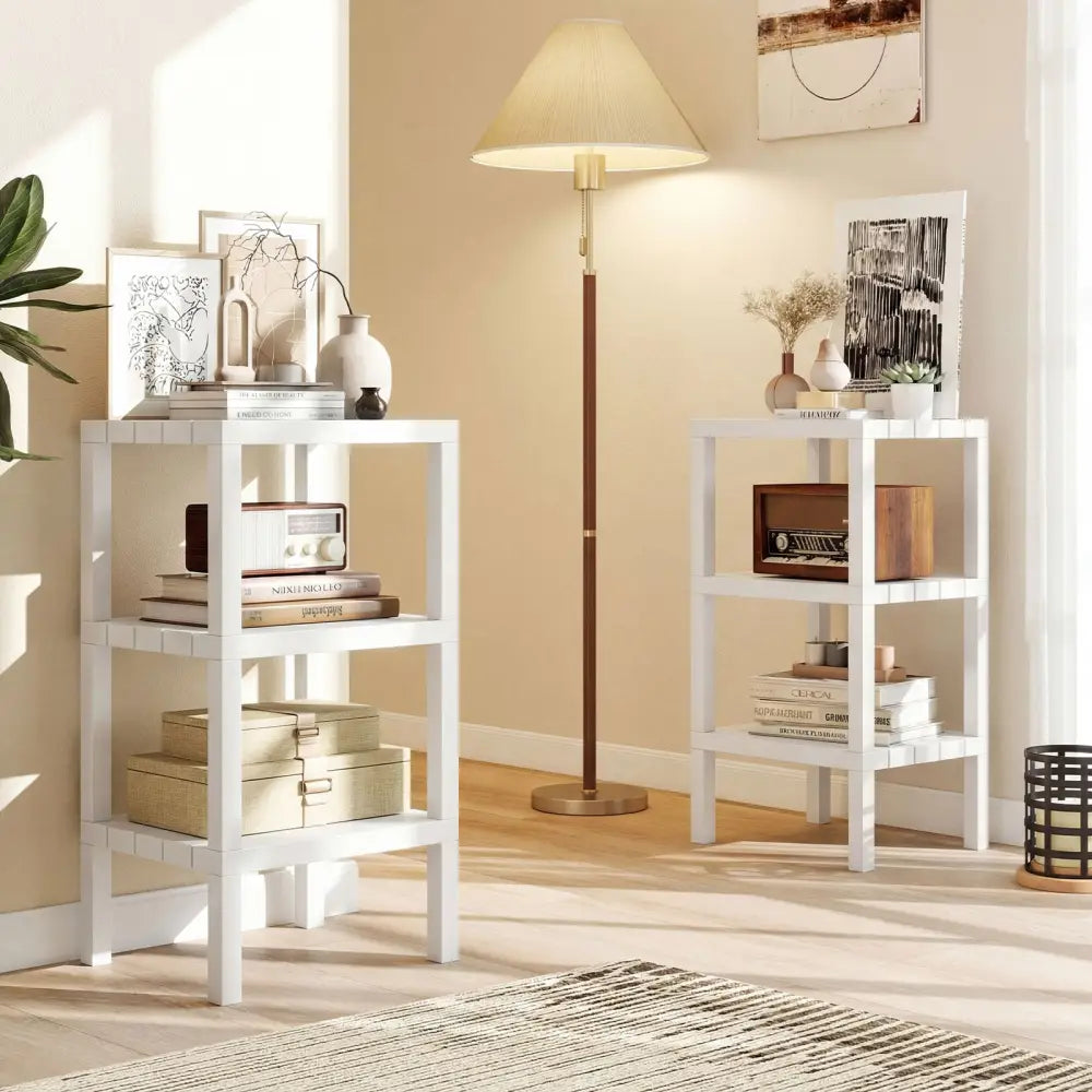 6-Tier Plastic Modular Storage Shelves for Living Room and Kitchen-White - White - Plant Stands